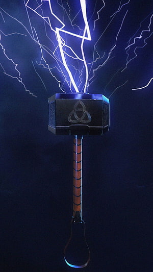 Mjolnir Thor's Hammer with Electric Lightning Arcs on Dark Background HD phone wallpaper