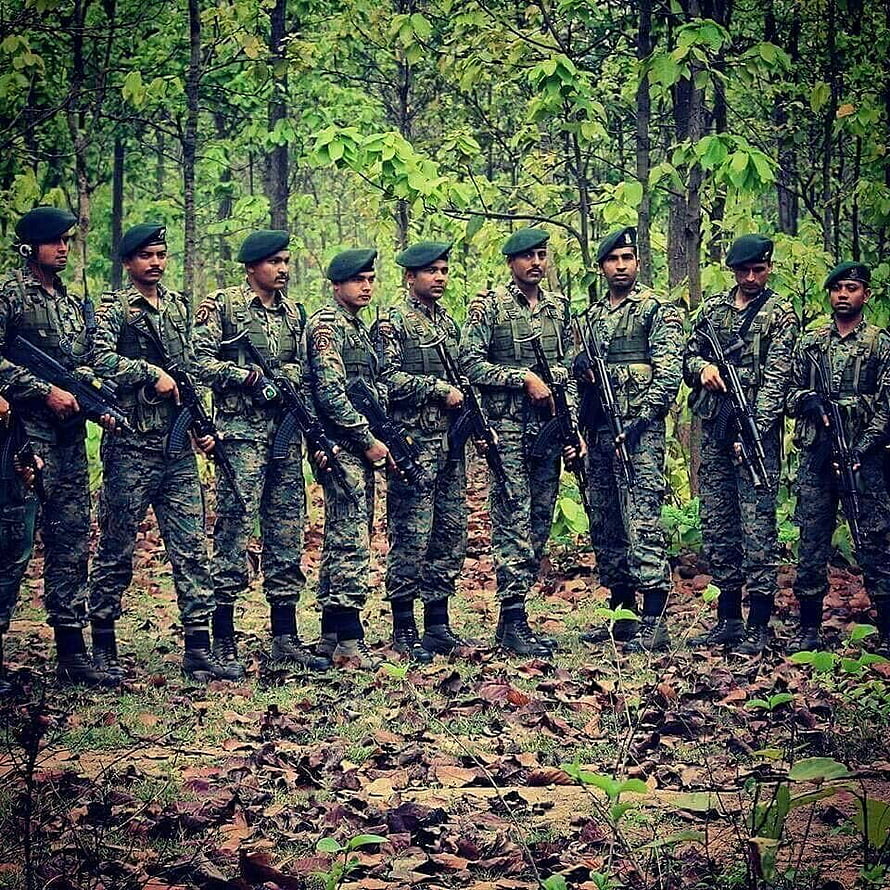 CRPF Cobra Commando Unit Standing in Formation in a Dense Forest HD phone wallpaper