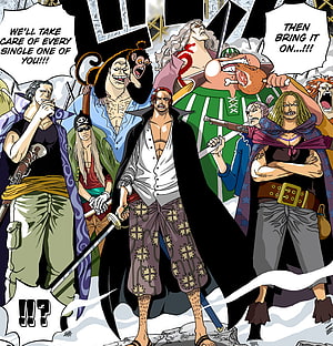 One Piece Manga Panel Featuring Red-Haired Shanks and the Red Hair Pirates Crew HD phone wallpaper