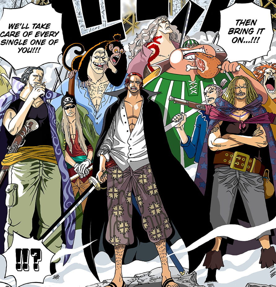 One Piece Manga Panel Featuring Red-Haired Shanks and the Red Hair Pirates Crew HD phone wallpaper