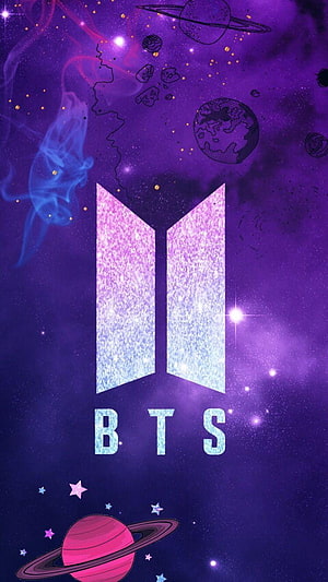 BTS Logo Galaxy Wallpaper with Purple Nebula and Planets HD phone wallpaper