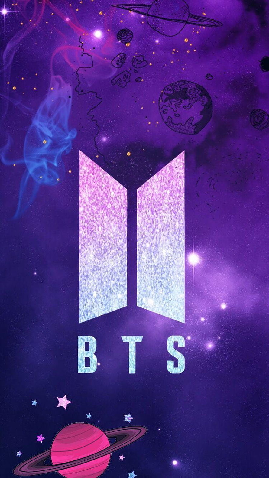 BTS Logo Galaxy Wallpaper with Purple Nebula and Planets HD phone wallpaper