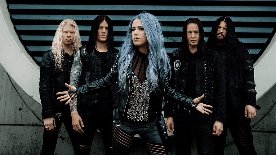 Arch Enemy Band Members in Black Leather and Industrial Concrete Setting HD wallpaper