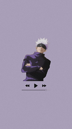 Satoru Gojo Jujutsu Kaisen Anime Character with Music Player Interface HD phone wallpaper