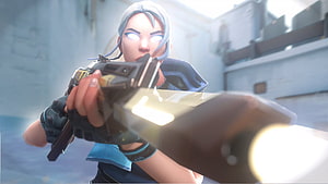 Jett from Valorant Aiming Sniper Rifle in Stylized 3D Game Artwork HD wallpaper