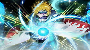 Minato Namikaze Channeling Rasengan in Dynamic Anime Action Scene HD wallpaper