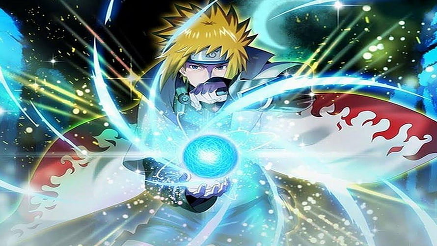 Minato Namikaze Channeling Rasengan in Dynamic Anime Action Scene HD wallpaper
