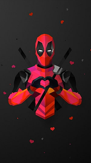 Deadpool Geometric Low Poly Artwork Forming Heart Shape on Dark Background HD phone wallpaper