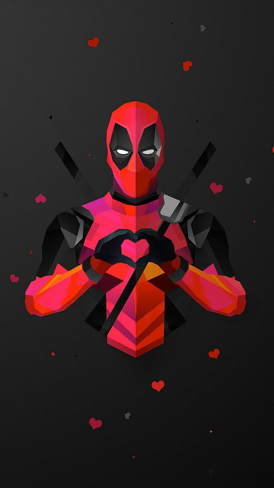 Deadpool Geometric Low Poly Artwork Forming Heart Shape on Dark Background HD phone wallpaper