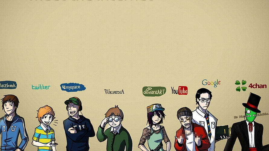 Internet Culture Cartoon Characters Representing Social Media Platforms and Online Communities HD wallpaper