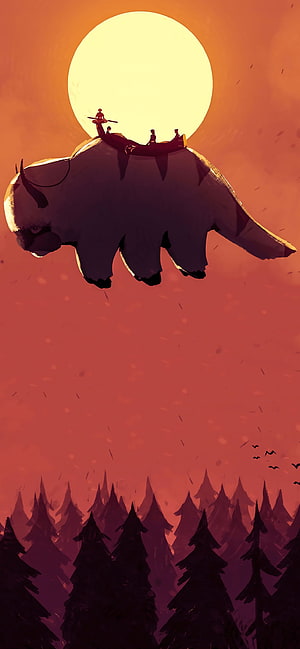 Avatar The Last Airbender Flying Bison Silhouette Against Sunset Sky HD phone wallpaper