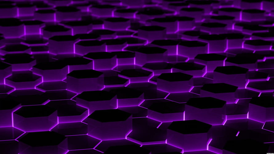 Glowing Purple Hexagonal Grid Pattern with Neon Edges on Dark Background HD wallpaper