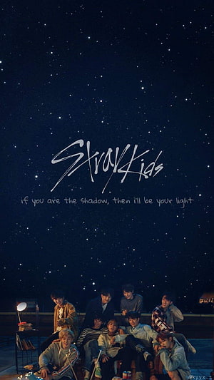 Stray Kids Group Photo Under Starry Night Sky With Inspirational Quote HD phone wallpaper