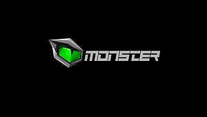 Monster Gaming Brand Logo with Green Gem Emblem on Black Background HD wallpaper