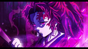 Yoriichi Tsugikuni Demon Slayer Anime Character Purple Neon Illustration HD wallpaper