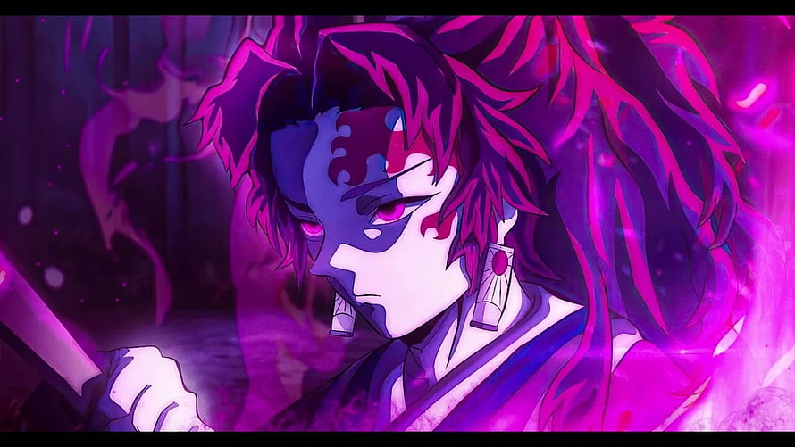 Yoriichi Tsugikuni Demon Slayer Anime Character Purple Neon Illustration HD wallpaper