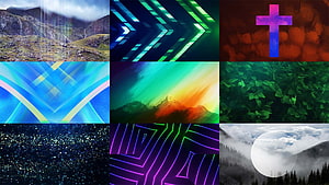 Nine-Panel Worship Background Collage Featuring Nature, Abstract Geometry, and Spiritual Symbols HD wallpaper