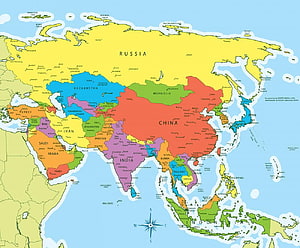 Colorful Political Map of Asia Showing All Countries and Borders HD wallpaper