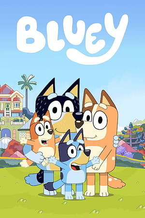Bluey Heeler Family Group Hug in Suburban Backyard with Bright Sky HD phone wallpaper