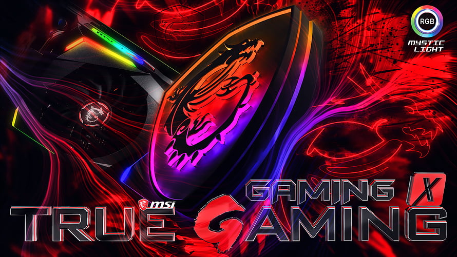 MSI Gaming X RGB Mystic Light Gaming PC with Dragon Logo and Neon Red Background HD wallpaper