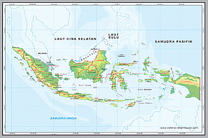Detailed Topographic Map of Indonesia Showing Provinces and Surrounding Seas HD wallpaper