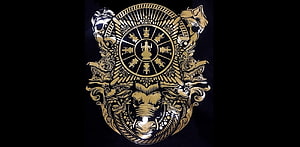 Majapahit Empire Emblem with Golden Lion and Wheel of Dharma on Black Background HD wallpaper