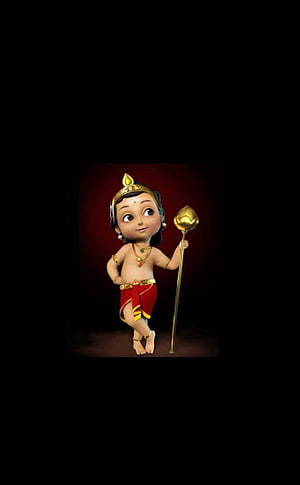 Cute 3D Baby Murugan Holding Golden Vel on Dark Red Background HD phone wallpaper