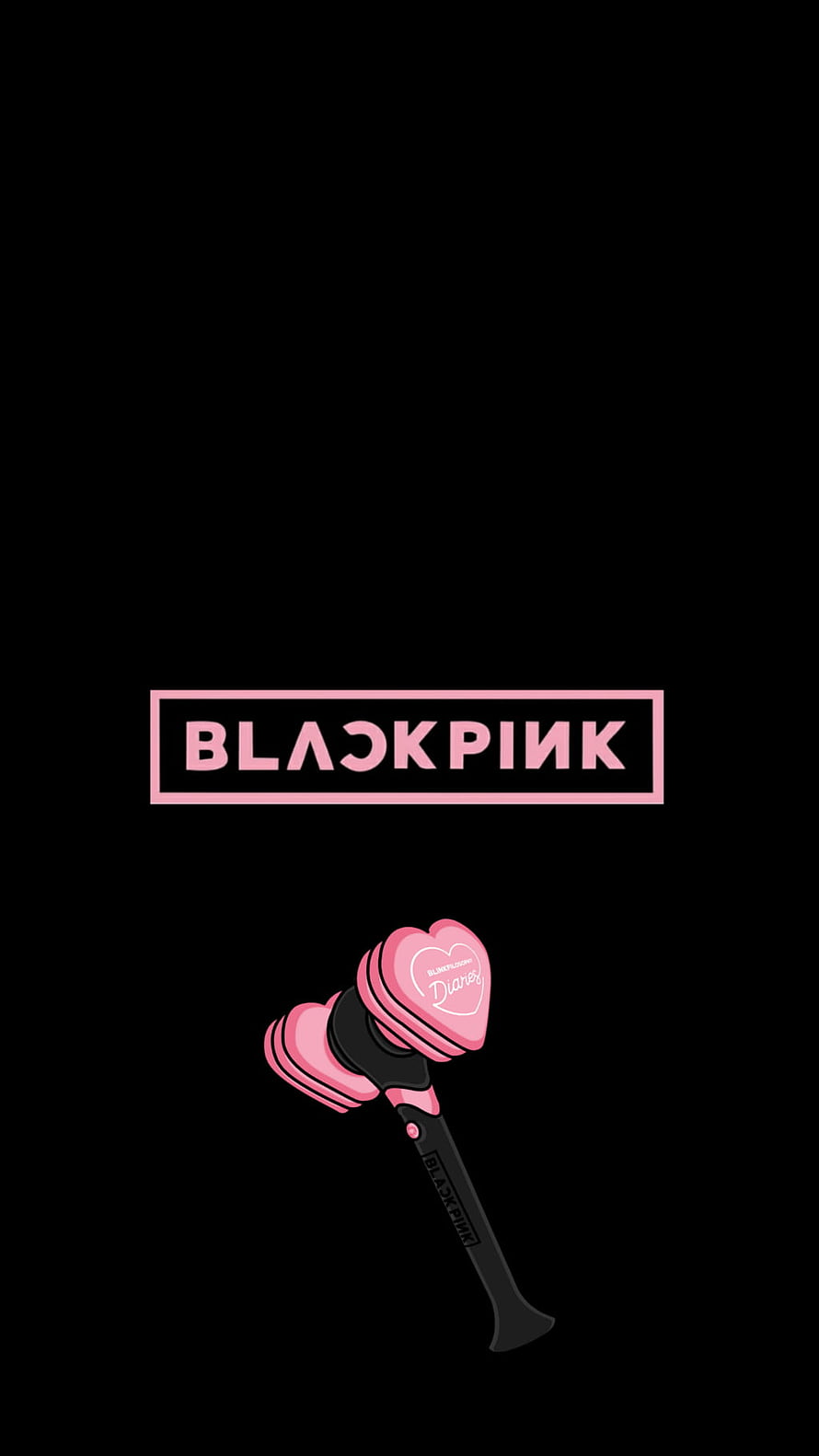 Blackpink Official Logo and Pink Heart Lightstick on Black Background HD phone wallpaper