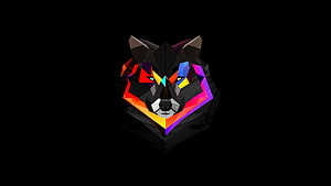 Low Poly Wolf Head with Neon Geometric Accents on Black Background HD wallpaper