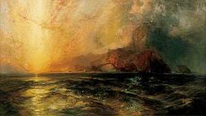 J. M. W. Turner Romantic Seascape with Golden Sunset and Dramatic Storm Clouds HD wallpaper