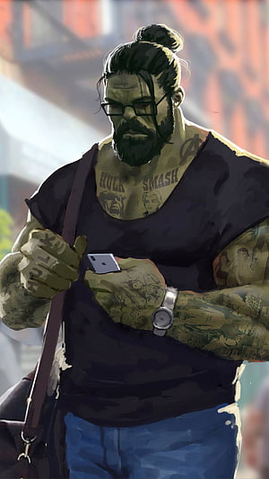 Professor Hulk Concept Art with Glasses and Tattoos HD phone wallpaper