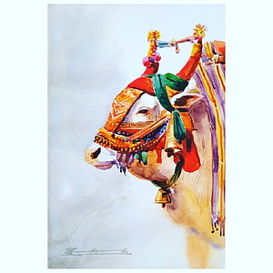 Watercolor Painting of a Decorated Horse Head with Traditional Indian Festive Ornaments HD phone wallpaper