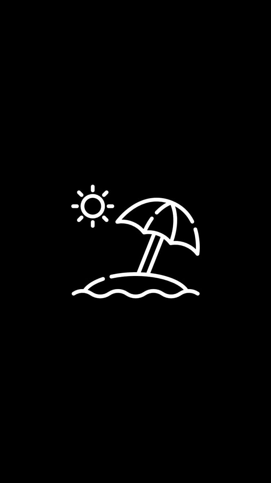 Minimalist Beach Umbrella and Sun Line Art Icon on Black Background HD phone wallpaper