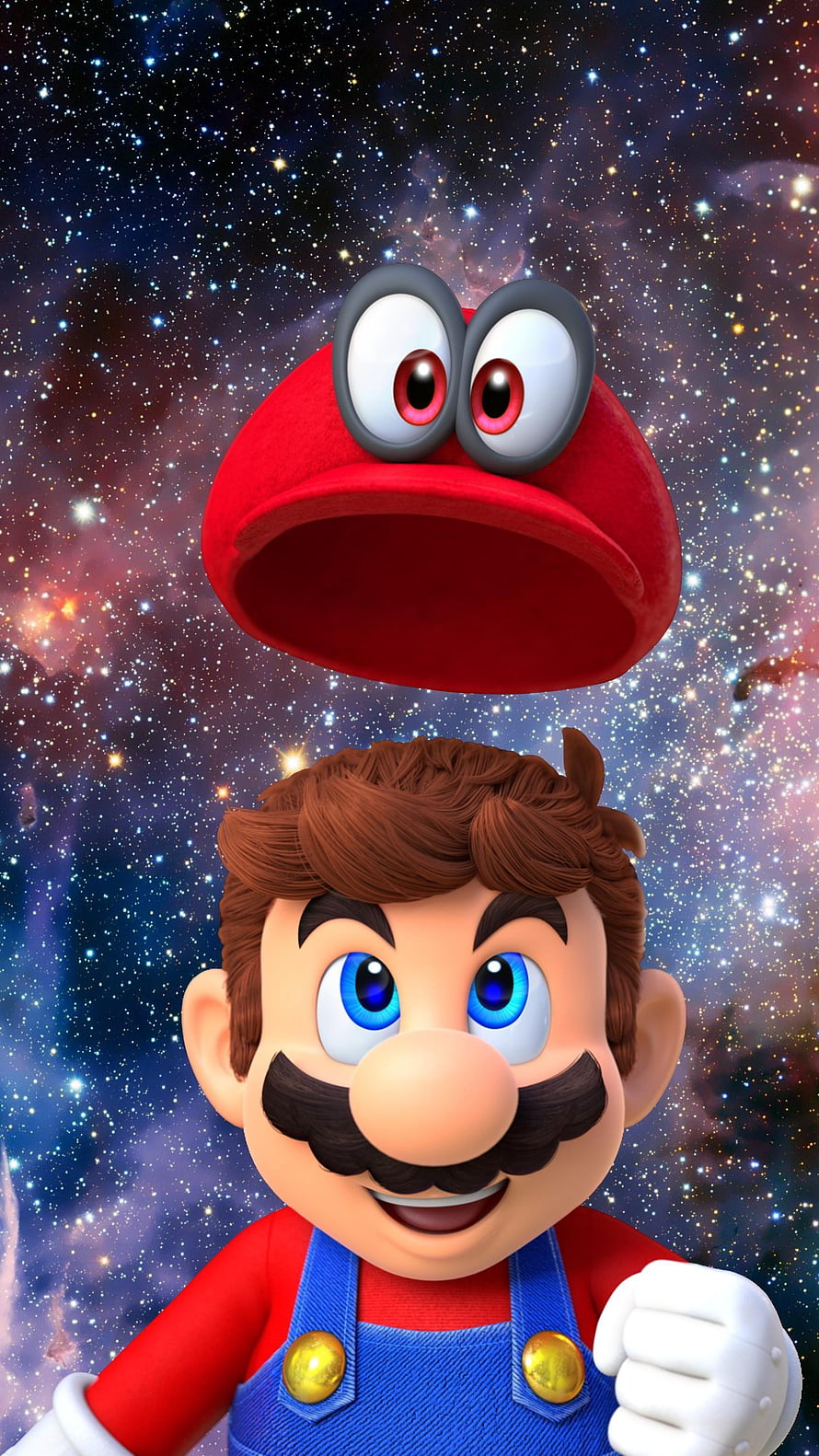 Super Mario Odyssey 3D Portrait With Floating Cappy Against Starry Galaxy Background HD phone wallpaper