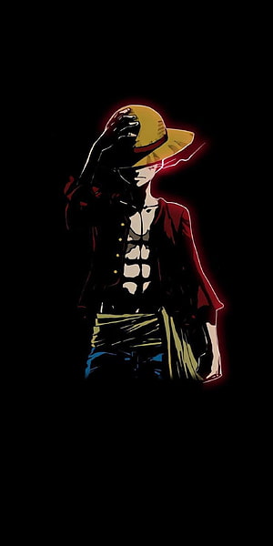 Monkey D. Luffy in a dark, moody anime illustration with a red glow and straw hat HD phone wallpaper