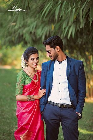 South Indian Wedding Couple in Traditional Saree and Suit HD phone wallpaper