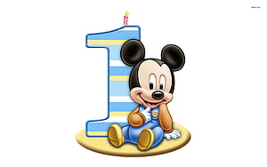 Baby Mickey Mouse First Birthday Celebration with Number One Candle HD wallpaper