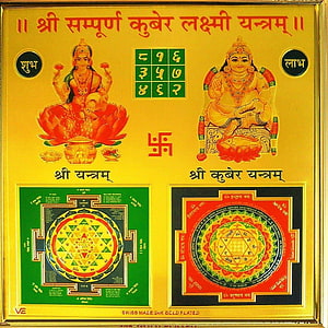 Shree Lakshmi Kubera Yantra Golden Frame with Sacred Geometry and Devotional Art HD phone wallpaper