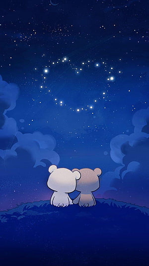 Milk and Mocha Bears Gazing at a Starry Night Sky HD phone wallpaper