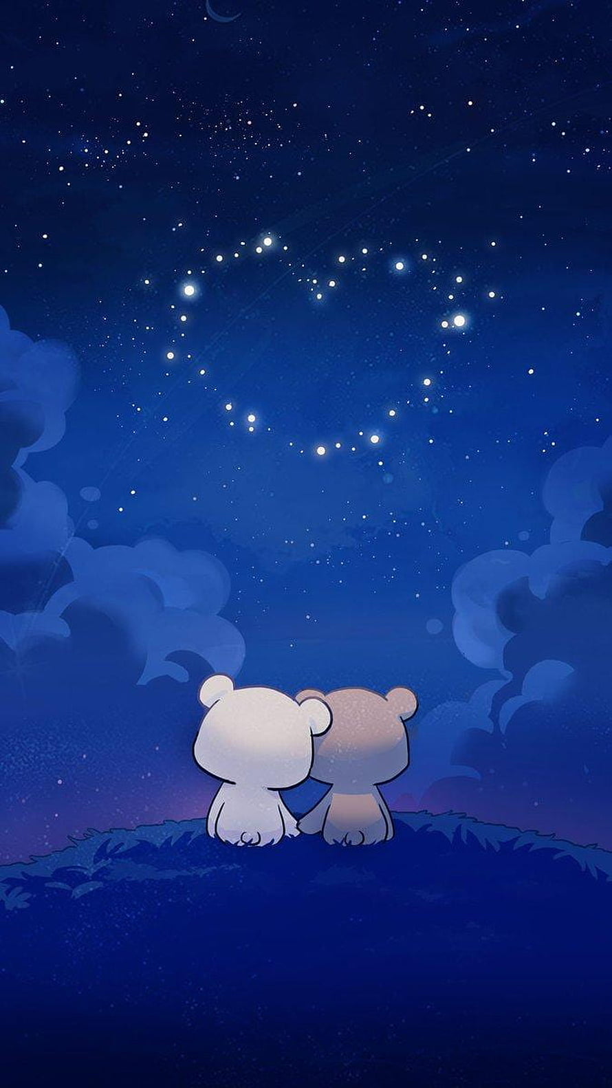 Milk and Mocha Bears Gazing at a Starry Night Sky HD phone wallpaper