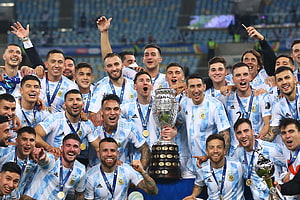 Argentina National Team Celebrates Copa América Victory With Trophy And Gold Medals HD wallpaper