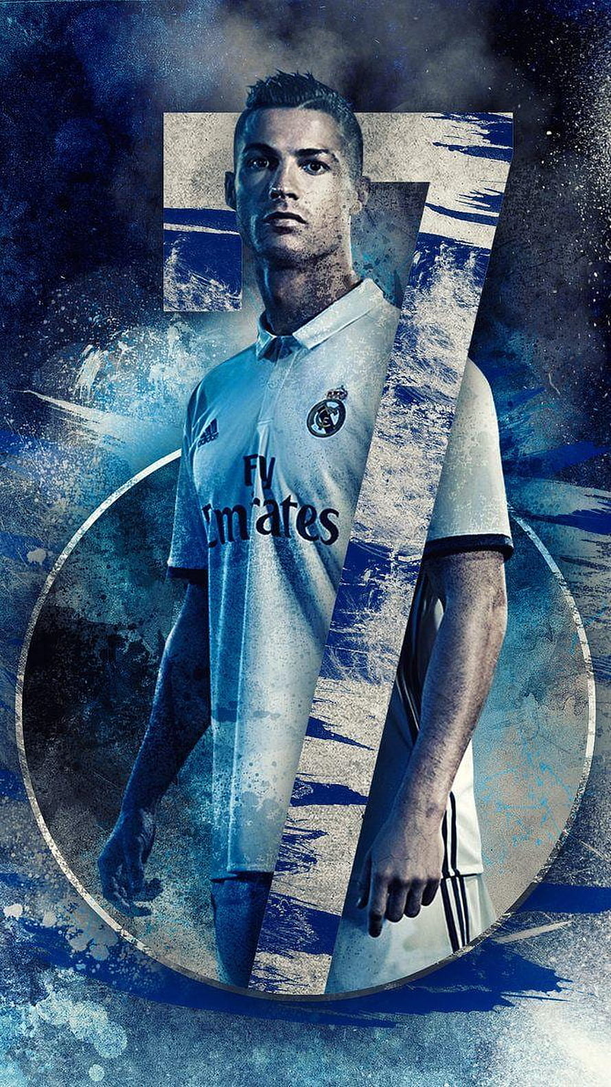 Cristiano Ronaldo Real Madrid CR7 Portrait with Grunge Blue Texture and Number Seven Graphic HD phone wallpaper