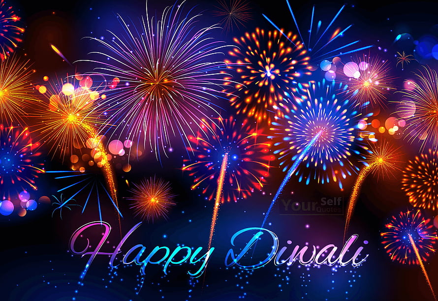 Vibrant Diwali Fireworks Display with Festive Greeting on Dark Night Sky HD wallpaper
