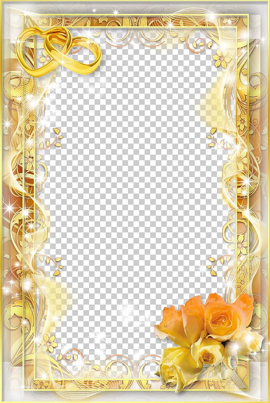 Elegant Gold Wedding Frame with Interlocking Rings and Orange Roses HD phone wallpaper