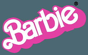 Classic Barbie Logo in Pink and White on a Slate Gray Background HD wallpaper