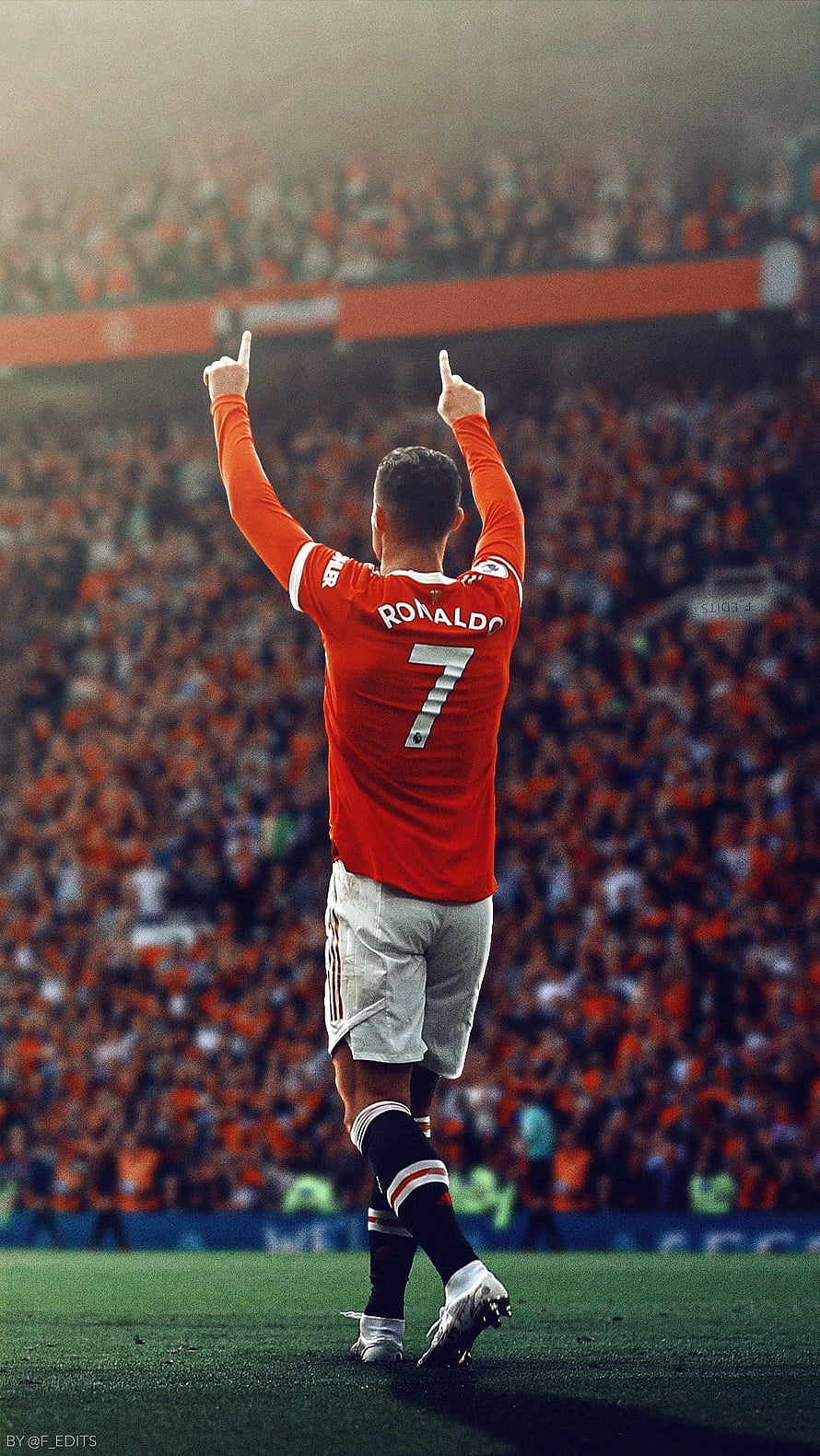 Cristiano Ronaldo in Manchester United Red Kit Pointing to Sky at Old Trafford HD phone wallpaper
