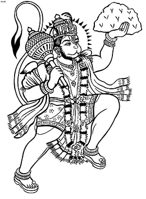 Hanuman Line Art Illustration with Mace and Fan in Traditional Indian Style, Drawing of Shri Hanuman Bhagwan, hanuman sketch HD phone wallpaper