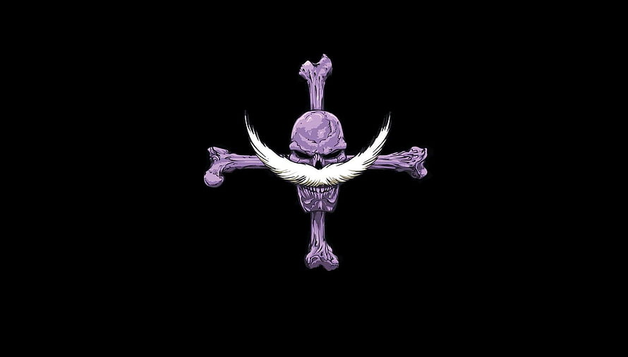 Whitebeard Pirates Jolly Roger Skull and Crossbones Emblem on Black Background HD wallpaper