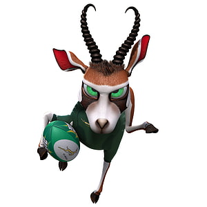 Springbok Rugby Mascot: 3D Animated Antelope Player in Green Jersey HD phone wallpaper