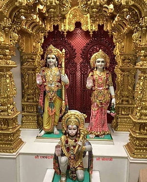 Ram Chandra and Sita Murti with Hanuman in Ornate Golden Temple Shrine HD phone wallpaper